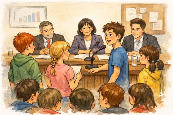 Kinder vor einem Ausschuss