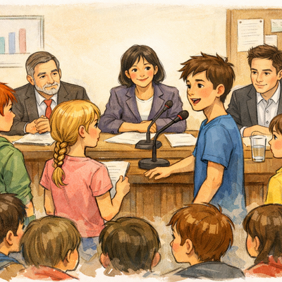 Kinder vor einem Ausschuss